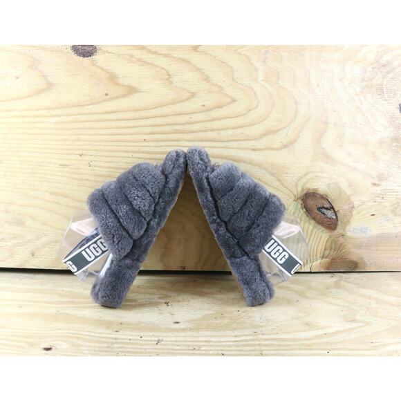 Ugg Slippers 8 Womens Gray Fluff Yeah Faux Fur Sandals Slides Slip On - Picture 5 of 8